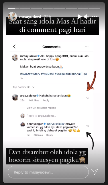 Postingan dikomentari Arya Saloka, ini reaksi girang Ayu Dewi