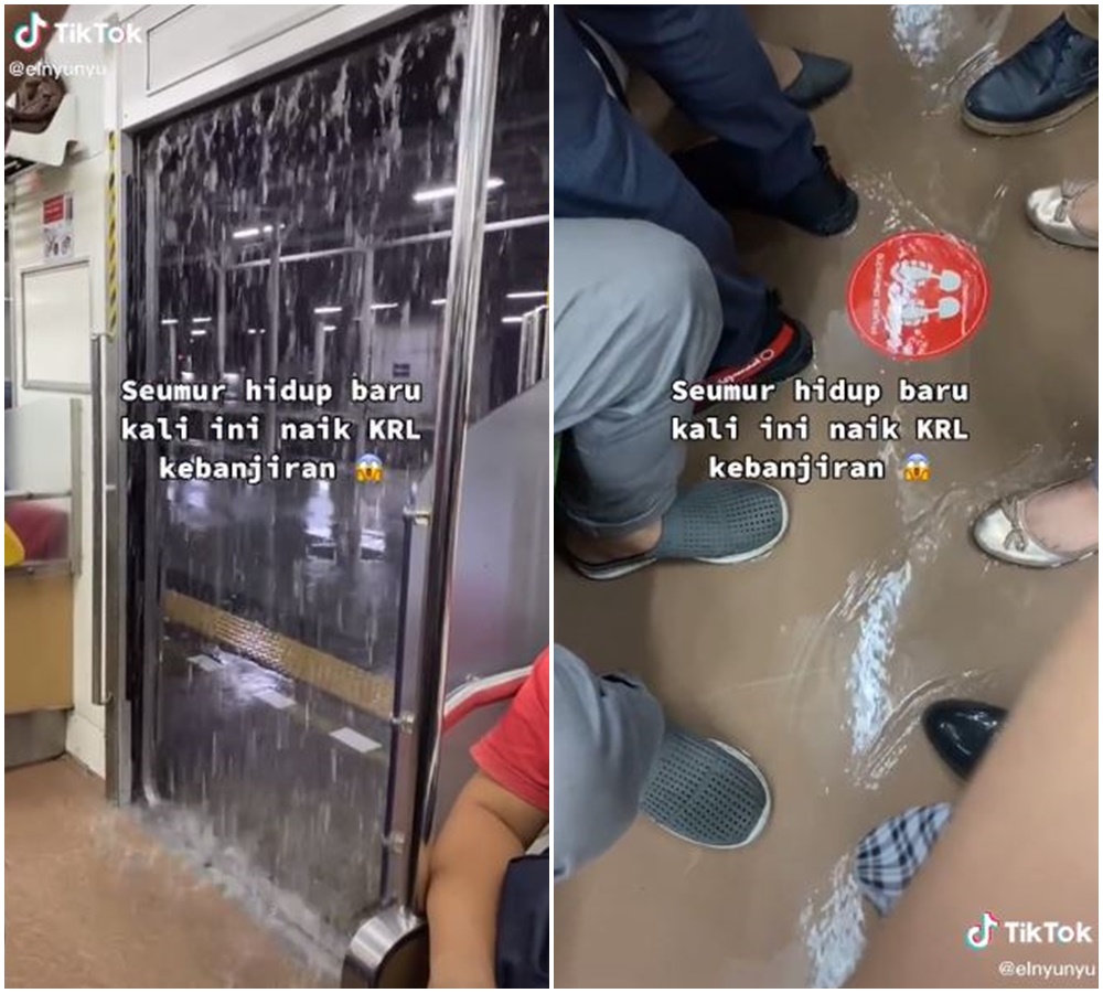 Jadi sorotan, wanita ini kebanjiran di dalam KRL untuk pertama kali