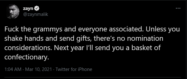 Tak masuk nominasi Grammy, sindiran Zayn Malik ini jadi sorotan