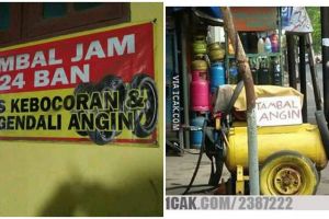 10 Spanduk dan papan tambal ban, lucunya bikin senyum di jalan