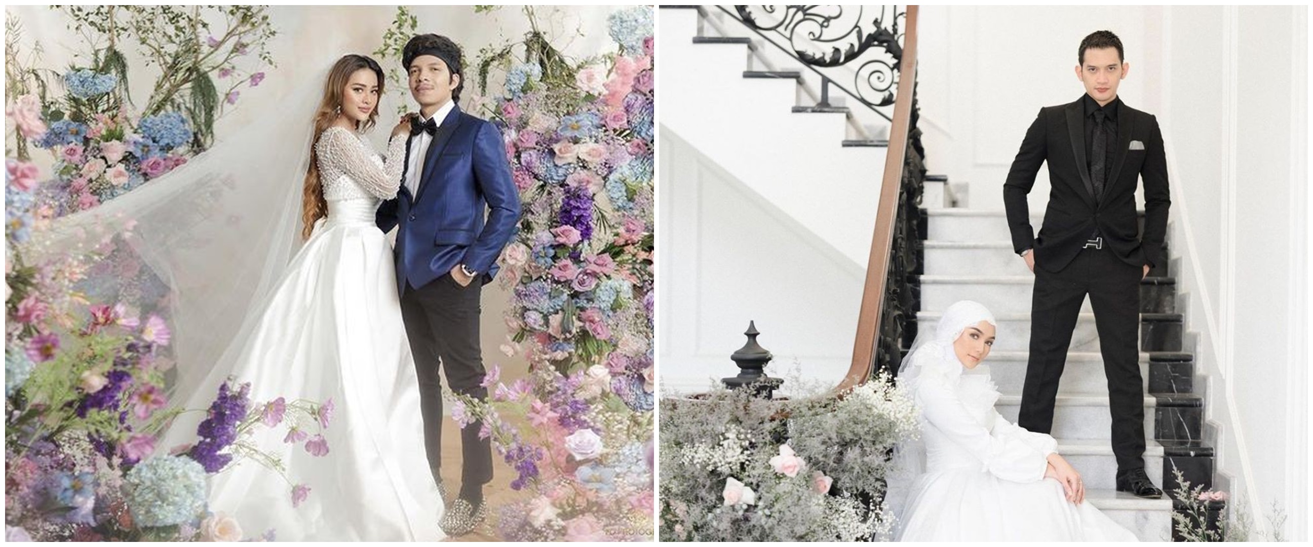 Potret 10 pasang seleb prewedding dengan baju pengantin, tampil beda