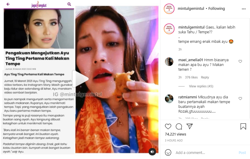 Baru pertama kali makan tempe, pengakuan Ayu Ting Ting bikin heboh