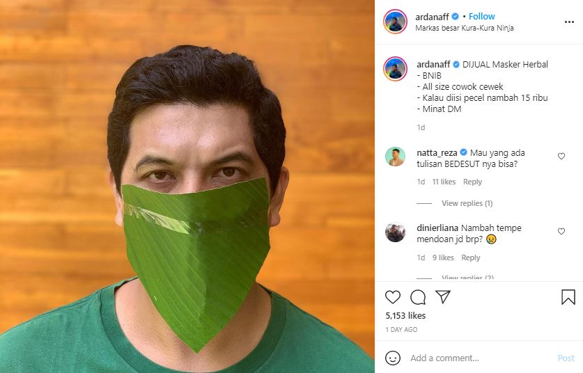 Arda Naff jualan masker herbal di Instagram, gayanya bikin ngakak