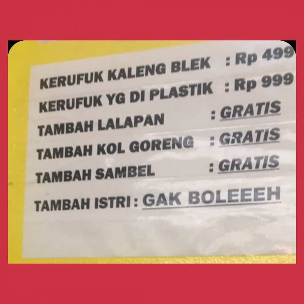 22 Tulisan nyeleneh menu makanan ini bikin yang lihat mikir dua kali
