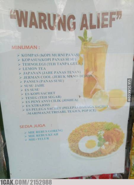 22 Tulisan nyeleneh menu makanan ini bikin yang lihat mikir dua kali