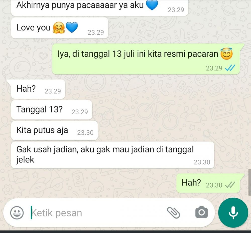10 Chat lucu orang gagal jadian ini bikin jomblo makin meratapi nasib
