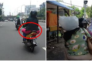 12 Potret lucu emak-emak dibonceng naik motor, mau ketawa takut dosa