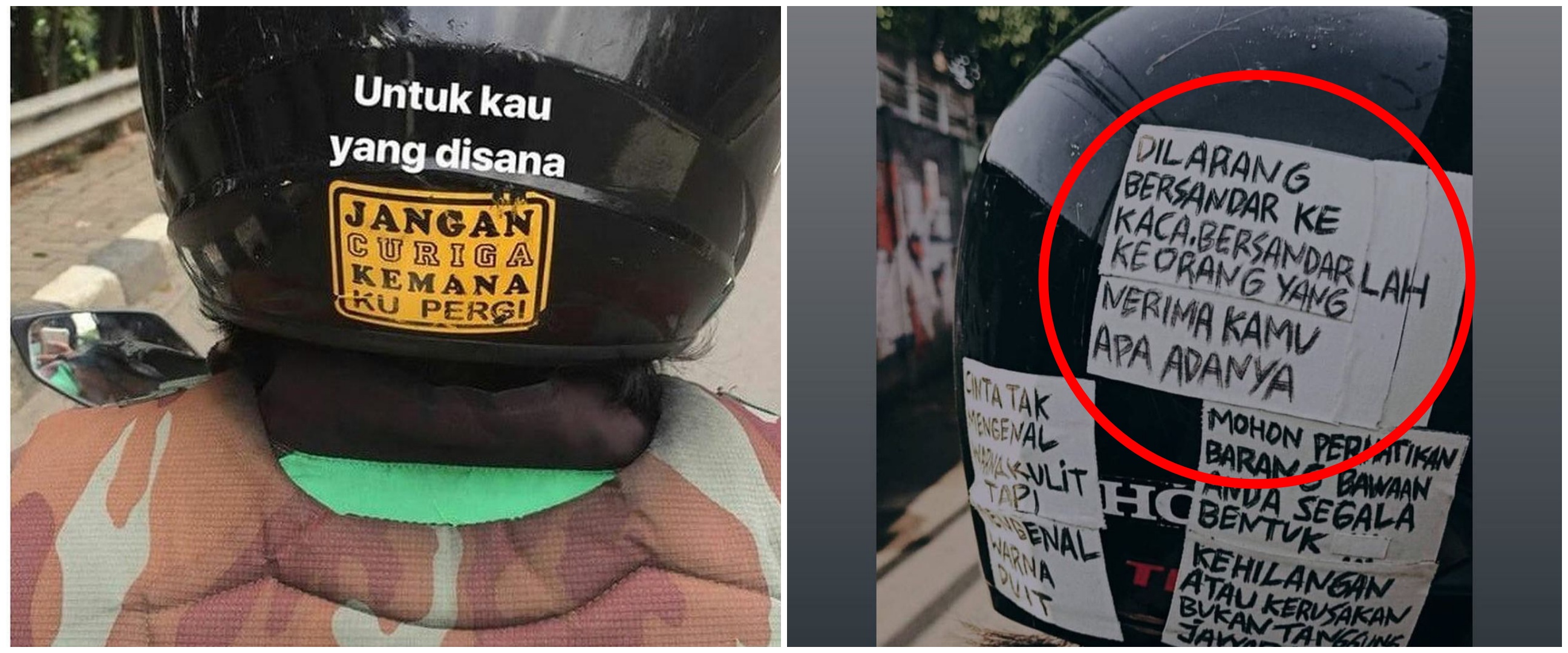 11 Tulisan lucu di helm driver ojek online ini bikin senyum yang baca