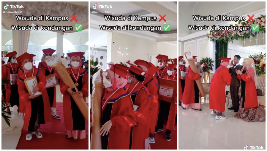 Tak ada wisuda di kampus, rombongan pemuda pakai toga di kondangan