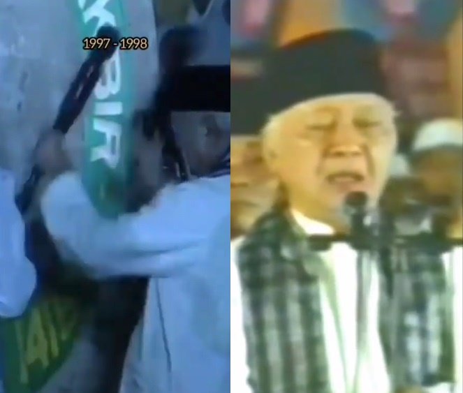 Momen berharga Presiden Soeharto pukul beduk sambil takbiran