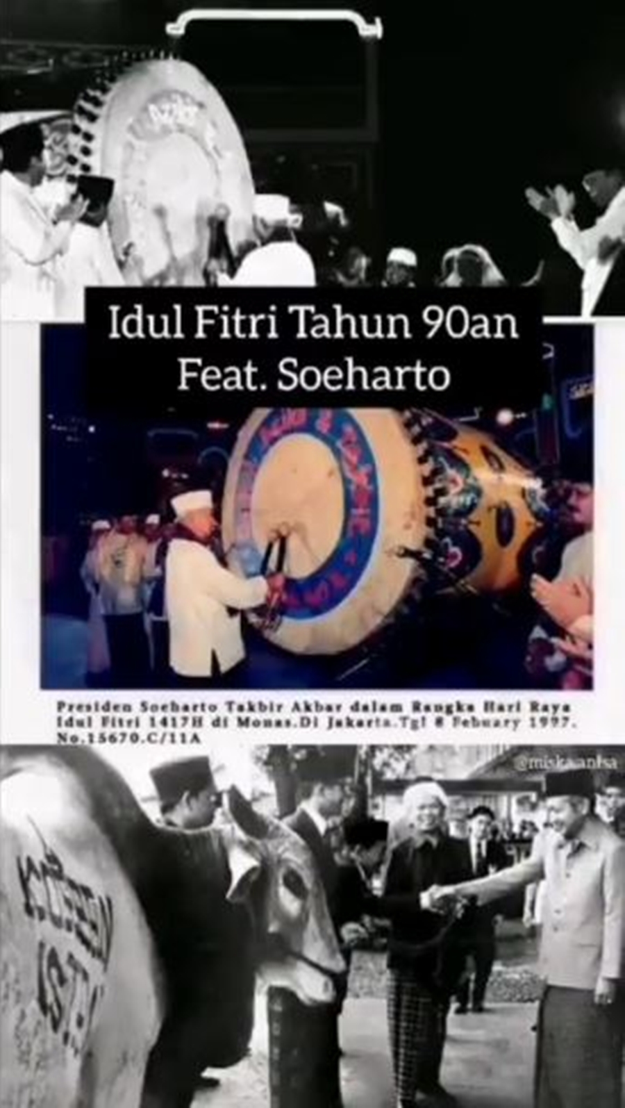 Momen berharga Presiden Soeharto pukul beduk sambil takbiran