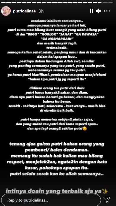 Dapat DM hujatan di Instagram, begini respons bijak Putri Delina