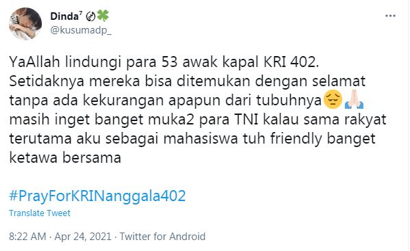 8 Cuitan haru warganet untuk KRI Nanggala-402, berharap semua selamat