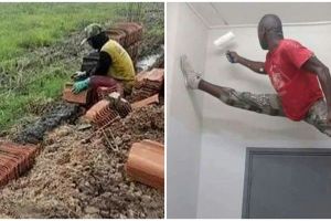 10 Aksi absurd tukang bangunan bikin dinding rumah ini kocak abis