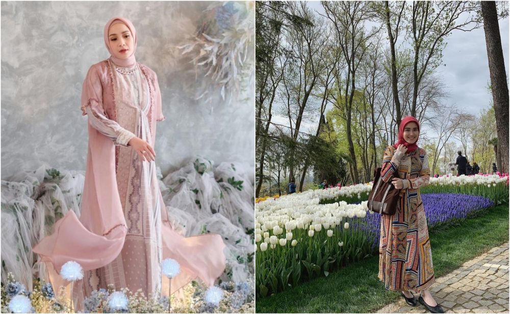 8 Beda gaya Nagita Slavina dan Ayu Ting-Ting kenakan gamis