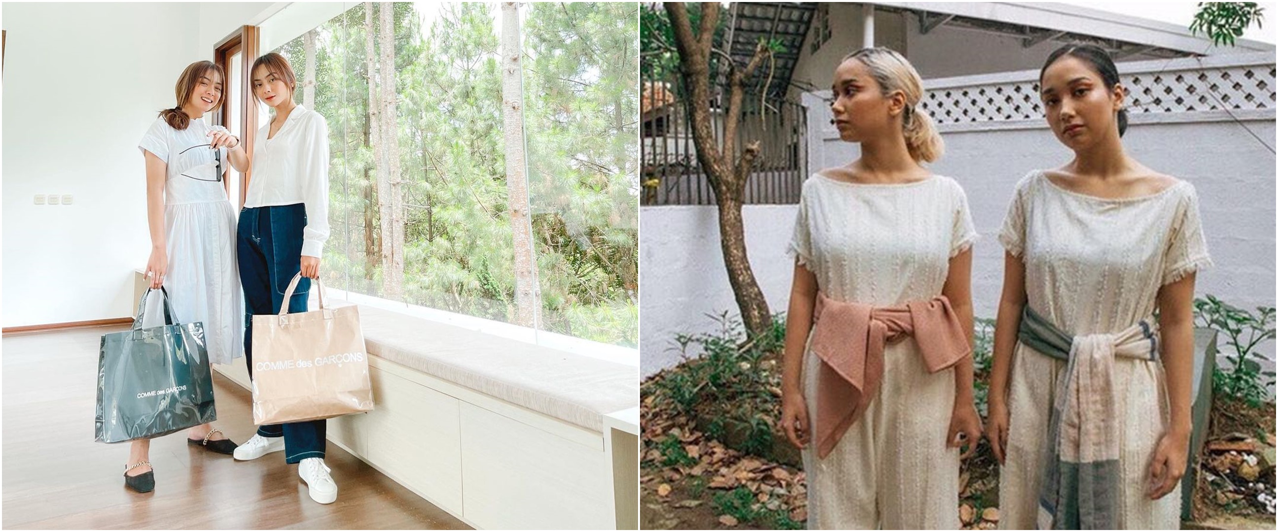 Beda gaya outfit keseharian 7 seleb wanita kembar, modis abis