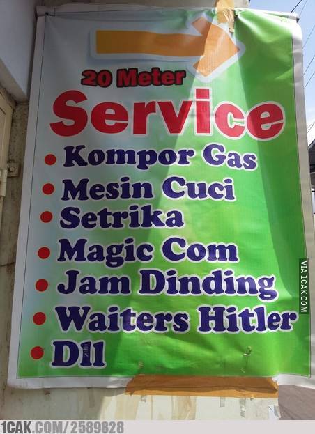 22 Spanduk dan papan lucu tukang servis ini bikin garuk kepala