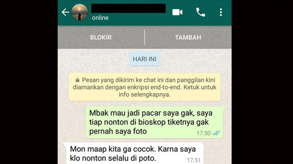 20 Chat lucu cowok nembak cewek, endingnya ngenes abis