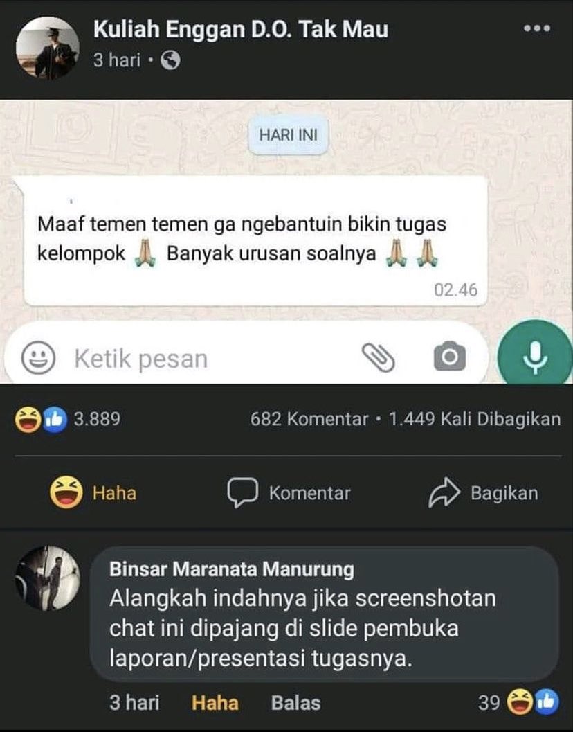 10 Chat alasan nggak mengerjakan tugas ini ada-ada saja
