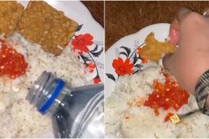 Viral wanita dengan kebiasaan unik, makan nasi disiram air mineral