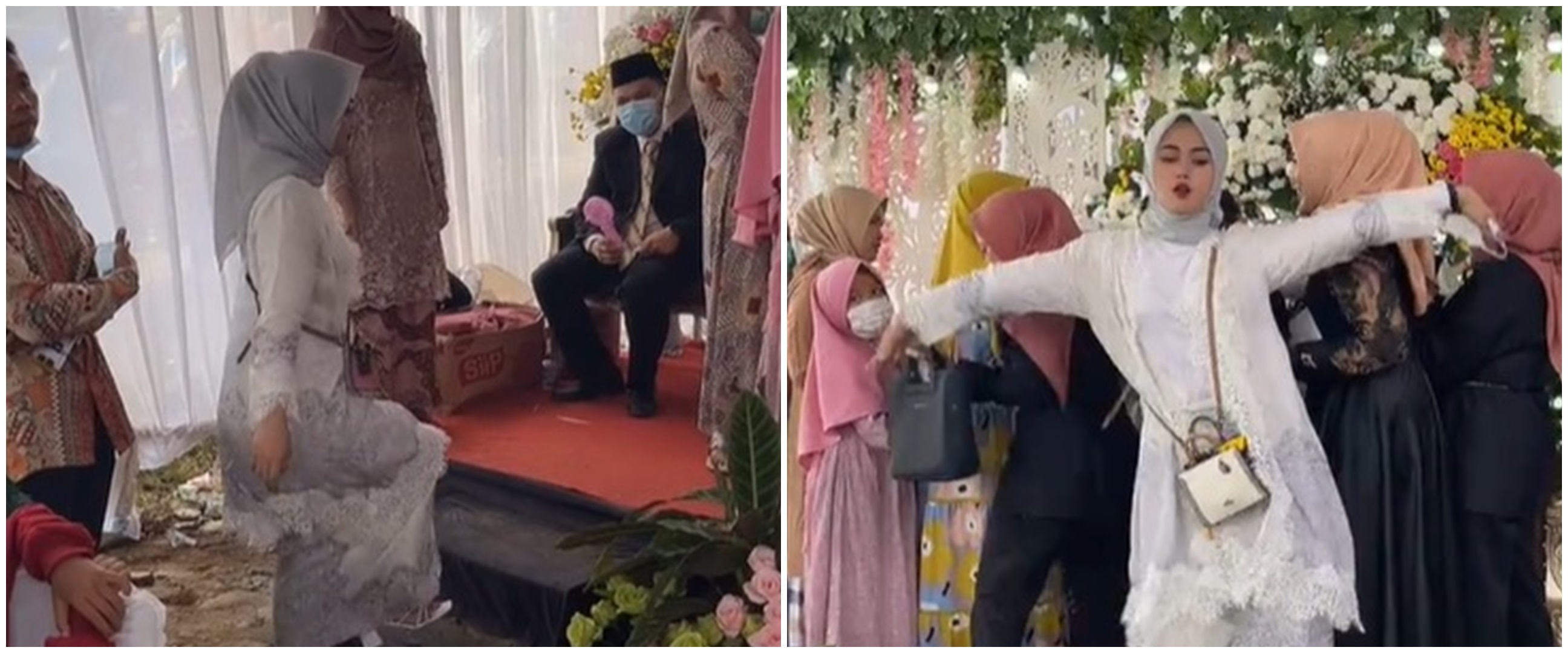 Aksi absurd wanita di resepsi pernikahan, asik joget di atas pelaminan