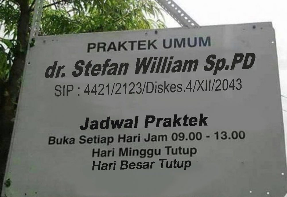 Viral papan nama dokter dengan nama Stefan William, ini faktanya