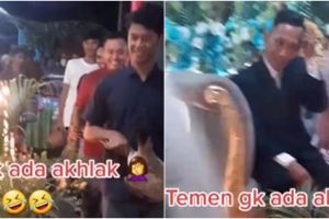 Viral video sahabat kasih hadiah anak kambing di nikahan teman, kocak