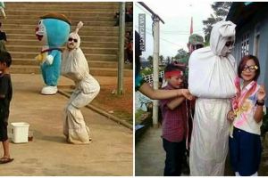 9 Potret kocak orang berdandan jadi pocong, malah gagal serem