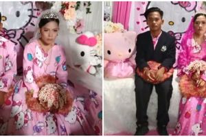 6 Potret pasangan menikah dengan busana dan dekorasi Hello Kitty, unik
