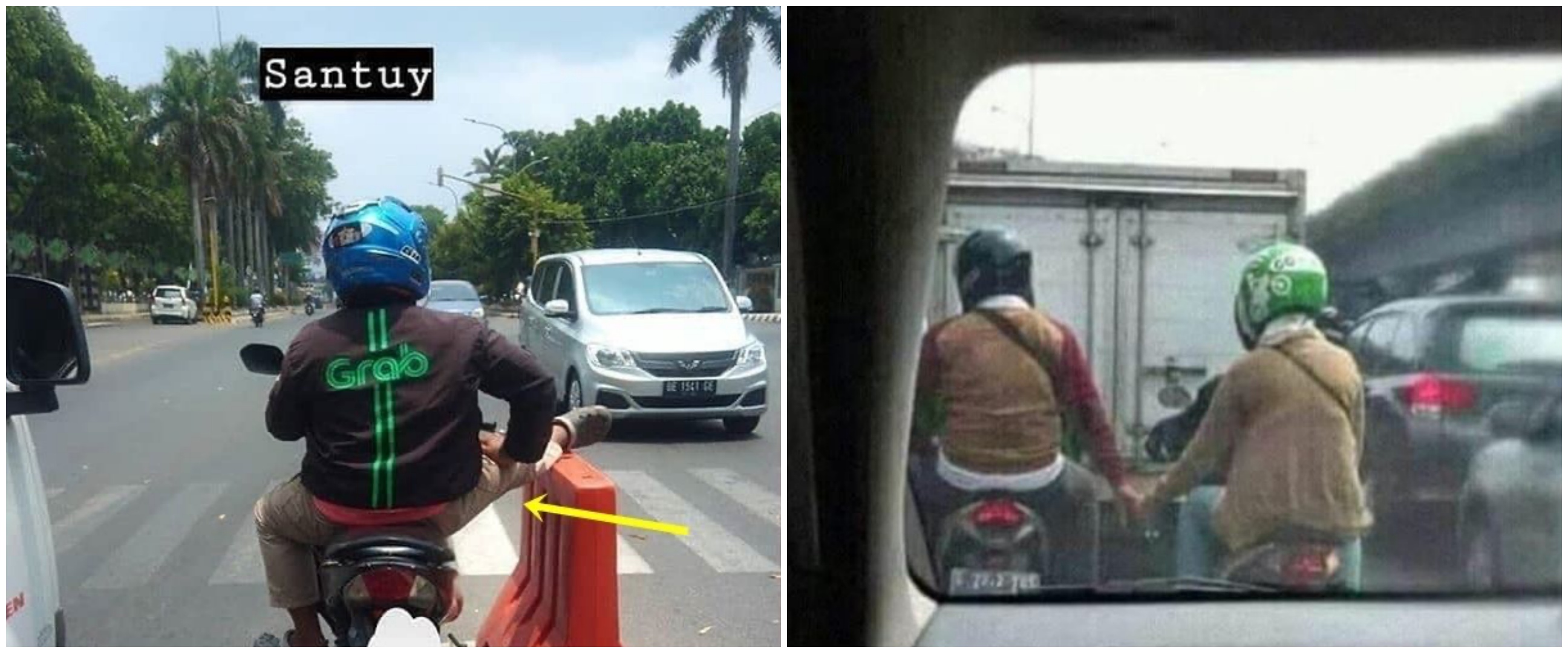 27 Kelakuan lucu penumpang dan driver ojek online saat di lampu merah