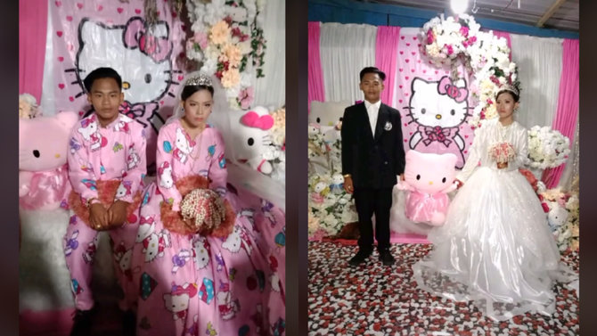Viral pernikahan bertema Hello Kitty, wajah mempelai curi perhatian