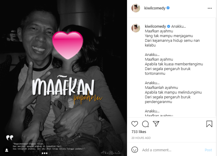 Usai sang anak menangis disebut mirip dirinya, Kiwil tulis pesan haru