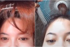 Heboh wanita potong rambut pakai tutup kipas, hasilnya bikin melongo