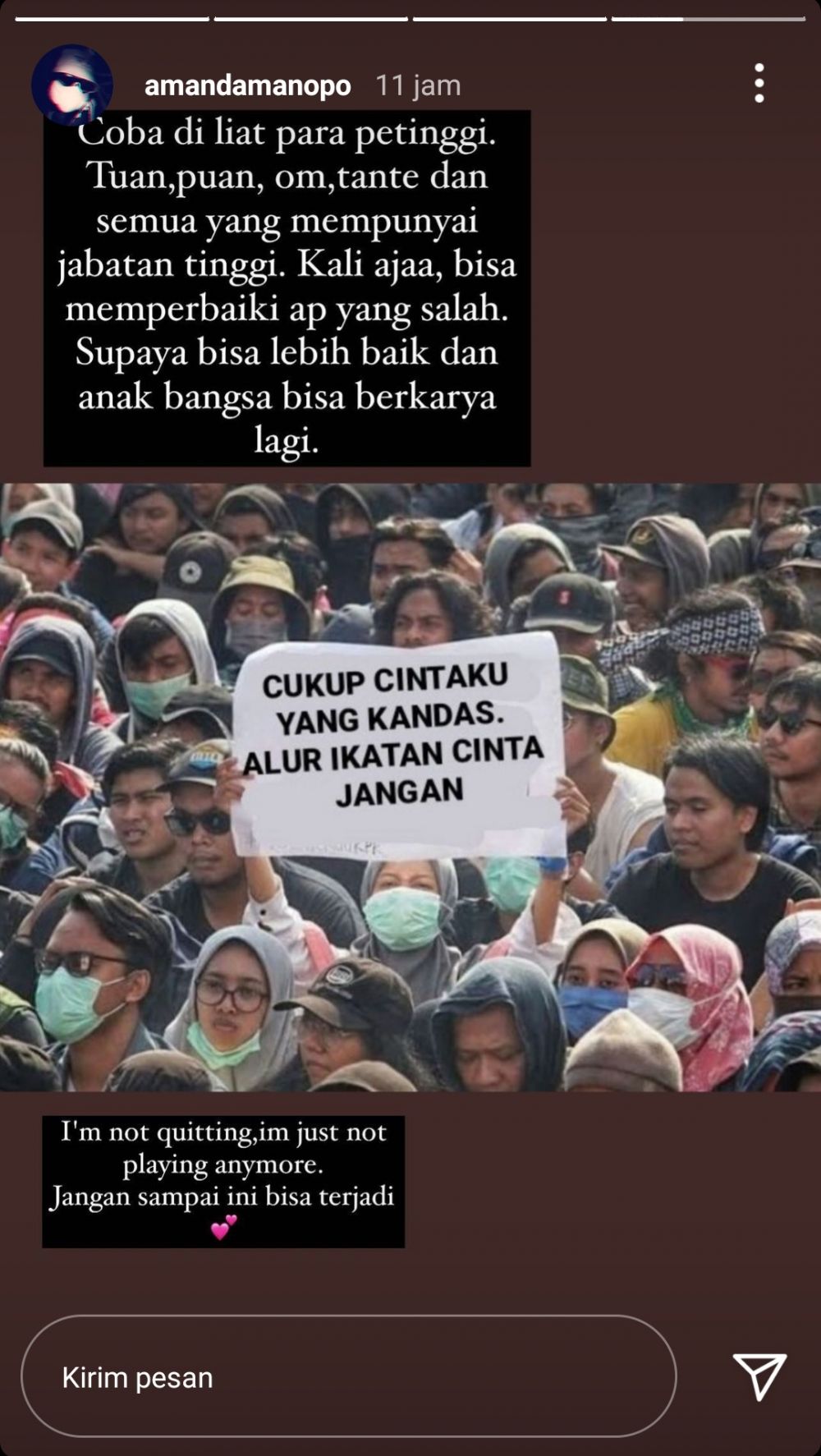 Curhat Amanda Manopo soal alur Ikatan Cinta, sindir pakai lagu