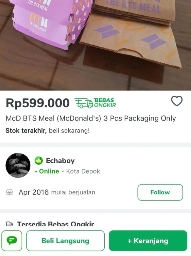 Viral bungkus McD BTS Meal dijual online, ada yang capai Rp 600 ribu