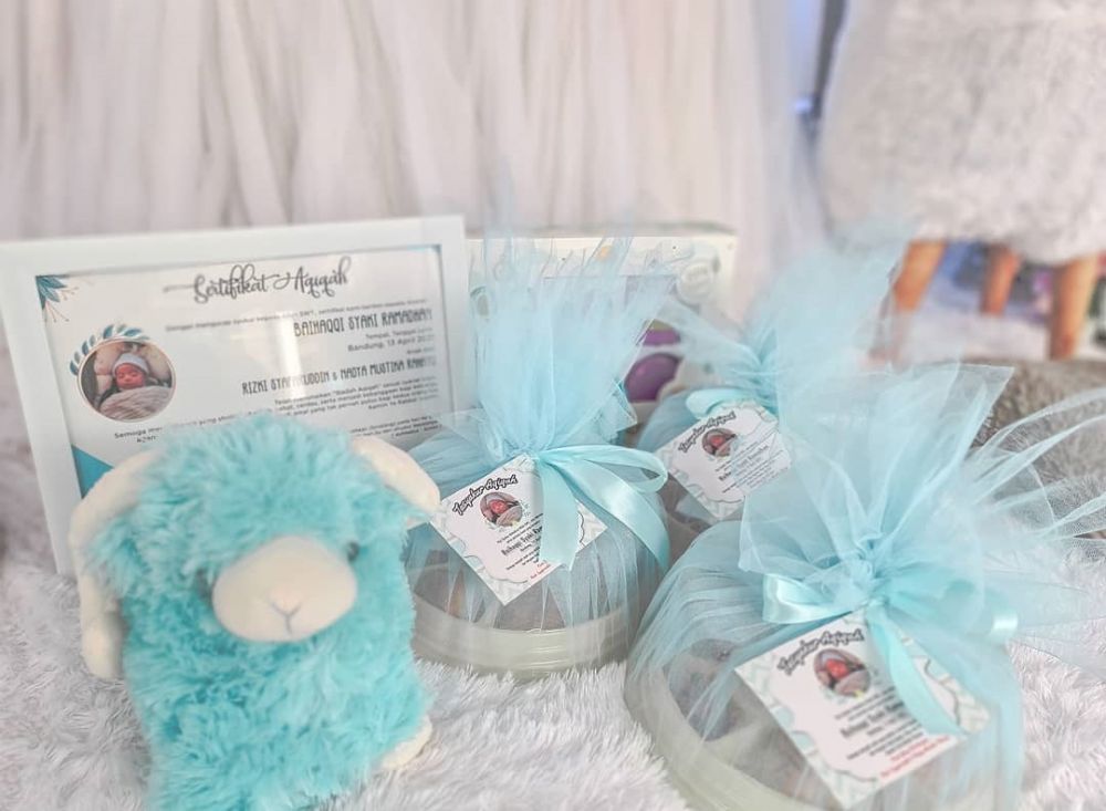 7 Momen akikah putra Nadya Mustika Rahayu, bernuansa serba biru