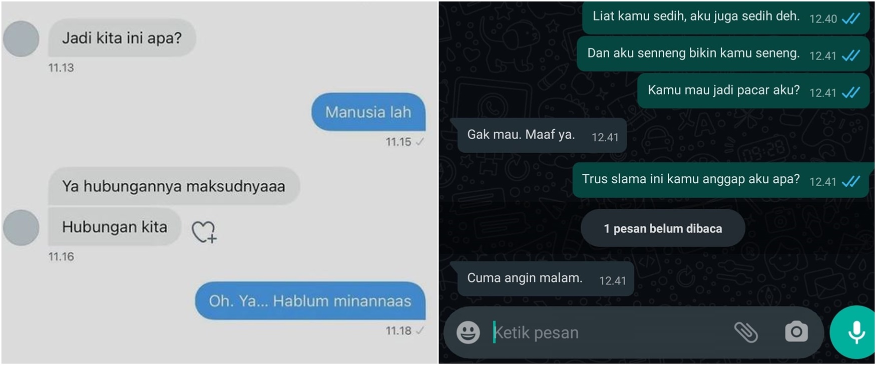 10 Chat lucu bertanya kejelasan hubungan, endingnya ngenes abis