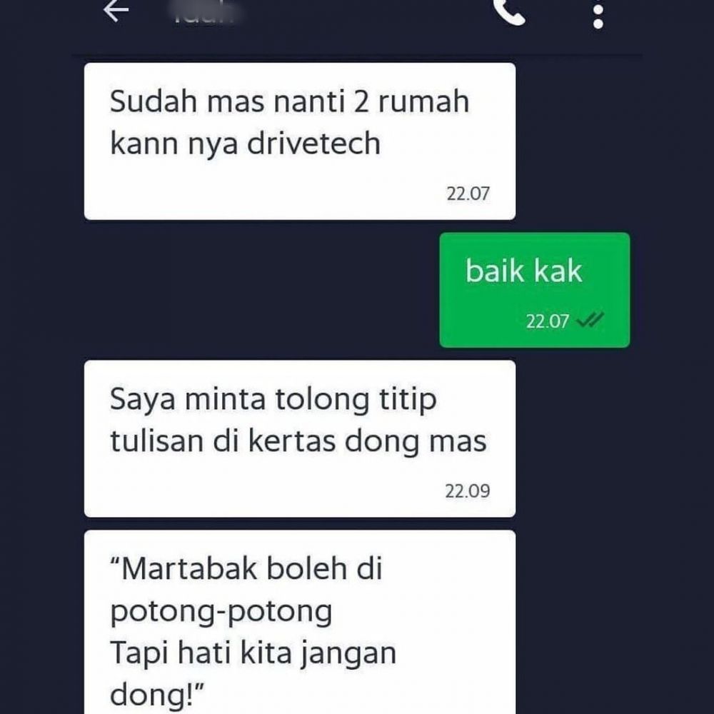 11 Chat lucu minta tolong ke driver ojek online ini ada-ada aja