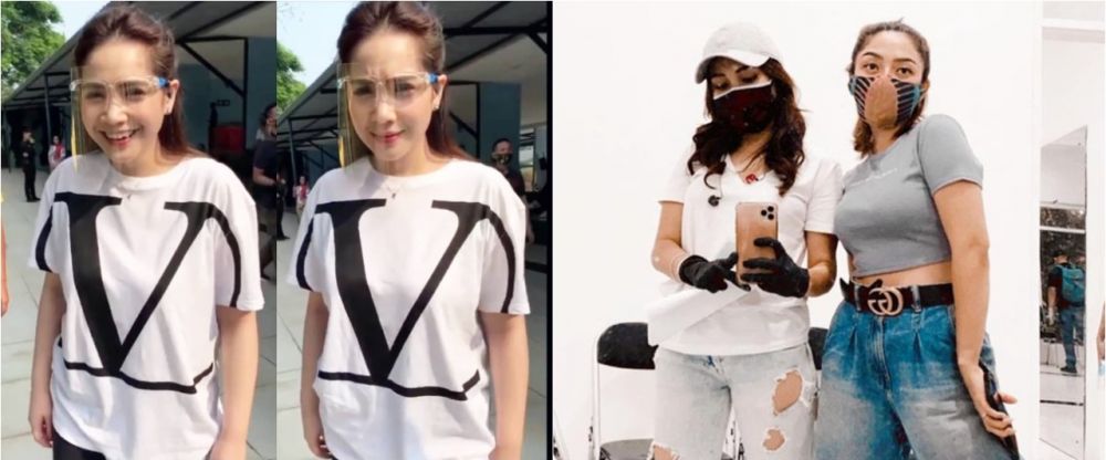 10 Beda gaya Nagita Slavina dan Ayu Ting Ting saat pakai kaus 