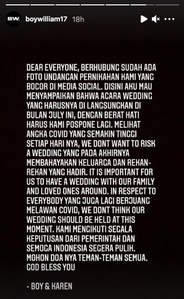 Undangan sempat tersebar, Boy William kembali tunda pernikahannya