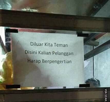21 Tulisan lucu larangan utang di warung ini nampol abis