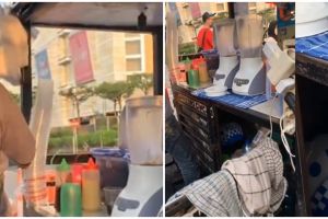 Pria berbadan kekar jualan es, benda di dalam gerobak curi perhatian