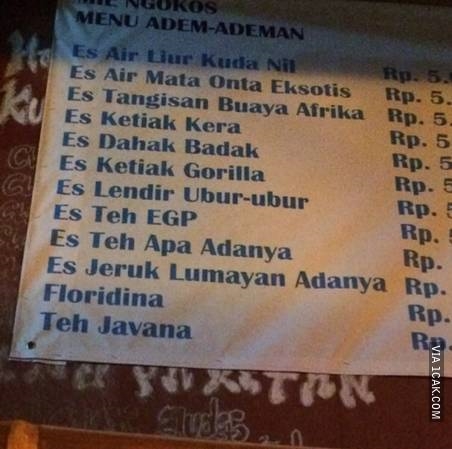 11 Tulisan menu di spanduk jual minuman ini bikin gagal paham
