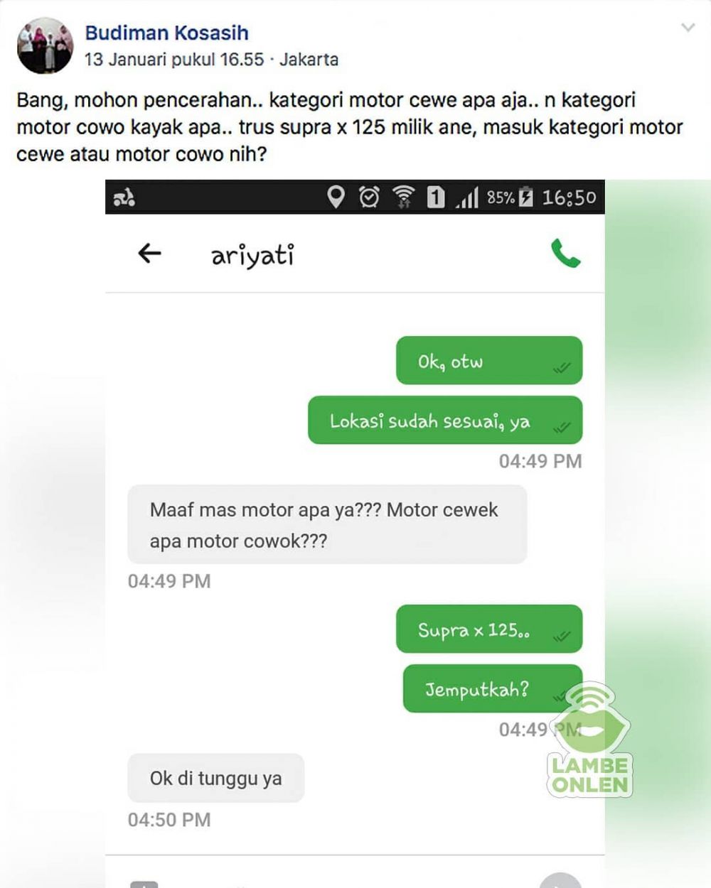 11 Chat penumpang tanya ciri-ciri driver ojek online, kocak abis