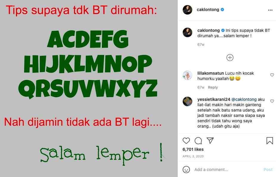 9 Caption lucu Cak Lontong di Instagram, recehnya nggak ada lawan