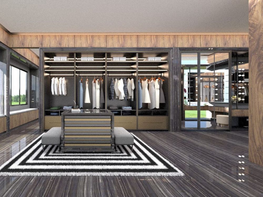 5 Potret desain walk-in closet Rachel Vennya, bernuansa kayu