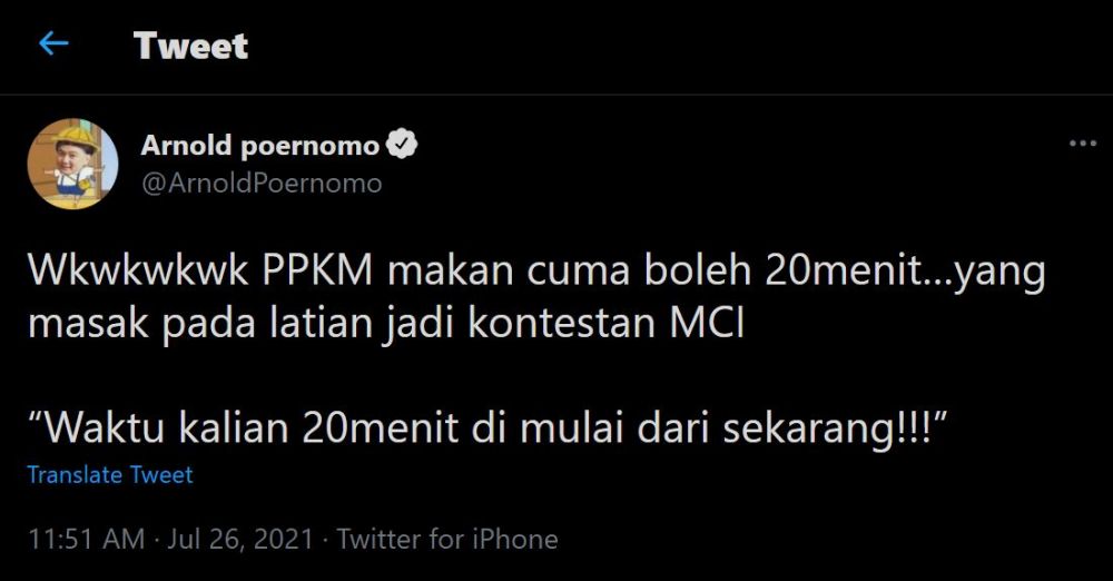 Cuitan Chef Arnold soal aturan makan di tempat 20 menit, kocak abis