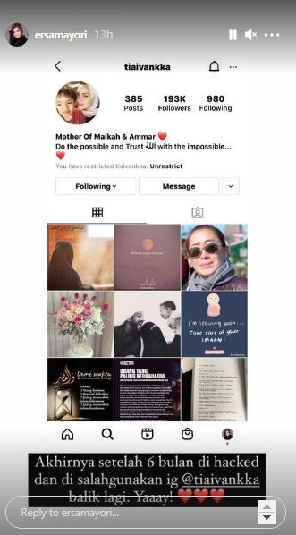 Curhat Tia Ivanka usai akun Instagram diretas, 6 bulan disalahgunakan