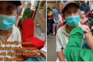 Demi dapat vaksin Covid-19, bapak tua rela bersepeda 15 km