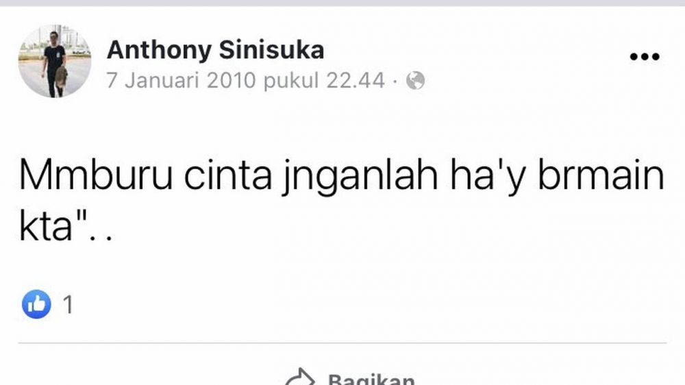 Lagi viral, 7 status jadul Anthony Ginting di FB soal asmara ini kocak
